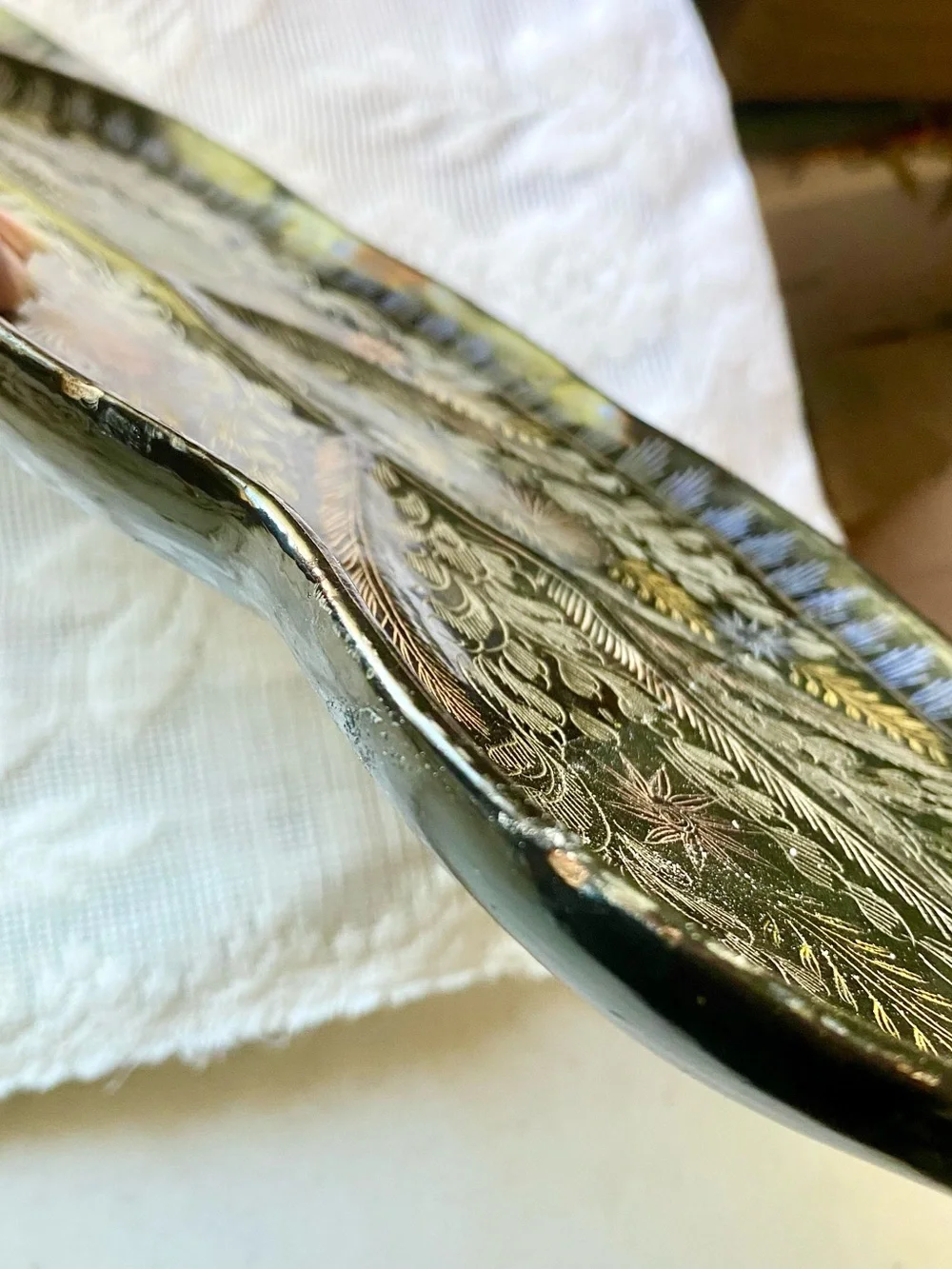Handcrafted Leaf-Shaped Serving Tray in Dark Metallic Finish
